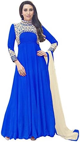 Whatshop Women's Designer Karishma Kapoor Embroidered Indian Anarkali Suit Free Size Blue