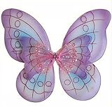 Lavender Purple Pink & Blue Fairy Princess Butterfly Costume Wings with Jeweled Rhinestone Detail and 3d Style