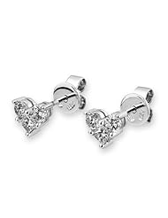 (X1000Diamond) 18K/750 White Gold Heart Cluster with Princess & Round Diamond Stud Earring (0.58 cttw, G-H Color, VS2-SI1 Clarity)
