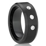 8MM Men's Tungsten Carbide Ring Wedding Band black plated three stone CZ Cubic Zirconia simulated diamonds