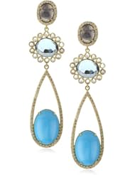Sutra One of a Kind 18k Gold Turquiose, Blue Sapphire and Topaz Earrings