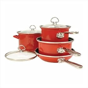 Chantal 7 Piece Enamel-on-Steel Cookware Set, Chili Red Glossy