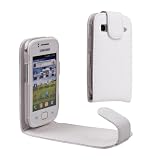 MaryCom PREMIUM QUALITÄT Leder Handytasche weis für Samsung Galaxy Gio S5660 Smartphone + Gratis Displayschutzfolie / LTW S5660