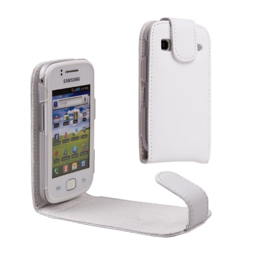 MaryCom PREMIUM QUALITÄT Leder Handytasche weis für Samsung Galaxy Gio S5660 Smartphone + Gratis Displayschutzfolie / LTW S5660