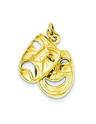 14K Yellow Gold Comedy Tragedy Charm Pendant Jewelry