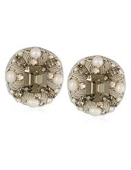 Ranjana Khan "Glamour Bride" Crystal and Pearl (4 mm) Clip-On Earrings