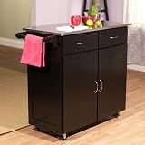 Large Kitchen Cart with Stainless Steel Top in Black