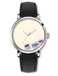 SPRAWL Aanalog Fashion Series Silver Ladies Watches of Genuine Black Leather Strap,Unique Wrist Watch for Women Girls Designed with Paint cans