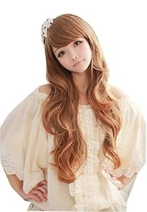 Cool2day Fashion Girl Long Wavy Hair Oblique Bangs Party Full Wigs+Free Wig Cap(Model:JF011555) (Light Brown)