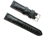 BANDA LEATHER EXOTIC GENUINE CROCODILE LEATHER CHRONOGRAPH SPORT WATCHBAND STYLE DESIGN WITH PANERAI STYLE BUCKLE-REAL ITALIAN CROCODILE LEATHER WATCH BAND-20 mm BLACK COLOR