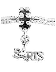 Sterling Silver One Sided Paris with Eiffel Tower Dangle Bead Charm