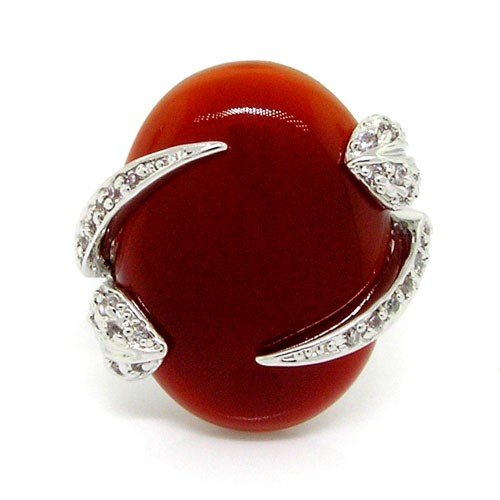 Born beautiful - Large Gemstone Cocktail Ring with Carnelian & Pavé White CZs