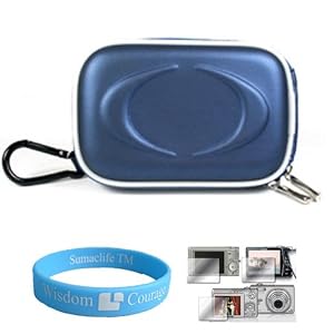 Camera Case for Canon PowerShot A495 A490 A3100IS A480 (Eva Blue) + Universal LCD Screen Protector Kit + Includes SumacLife Wisdom Courage Wristband