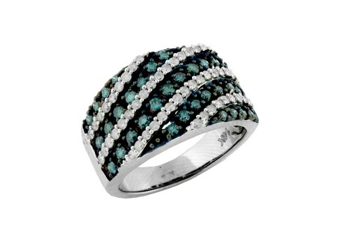 1 ct Ring With Blue and White Diamonds in 14k White Gold, Size 6.75