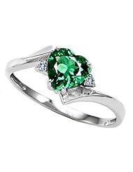 Tommaso Design (tm) Heart Shape 6mm Simulated Emerald and Two Diamonds bypass Ring