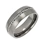 8mm Court Shape Titanium Brushed Metal Ring Highlighted With Unique Silver Wrap Around Plated Wire Design