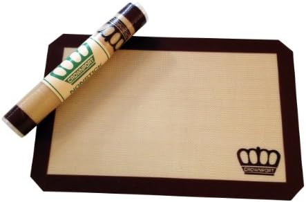 CROWNPORT Nonstick Silicone Baking Mat for fuss-free cooking will end your frustration with trying to find a mat just the right size - our mat has been made specifically to fit all 10x15 inch medium cookie sheets - beveled corners make the fit perfect - bonus recipes included to help you get started - buy with assurance - oven, dishwasher, freezer, microwave safe - Lifetime Guarantee