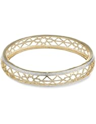Bronze and 18k Yellow Gold Plated Two-Tone Filigree Bangle Bracelet, 8"