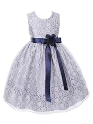 Girls Knee Length Lace Flower-Girl Dress  With a Ribbon  and a Sash 