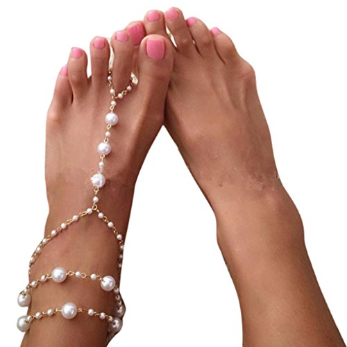 Sandistore Womens Beach Imitation Pearl Barefoot Sandal Foot Jewelry Anklet Chain