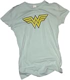 Wonder Woman Distressed Logo Crop Sleeve Fitted Juniors T-Shirt, Small