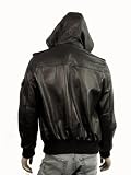 Mens Black Hooded Leather Jacket - ALASKAN