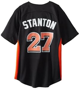 MLB Miami Marlins Boy's Giancarlo Stanton 27 Batting Practice Jersey, Large, Pro Black/Fire Red