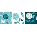 Set of 3 Printed Canvas - Graphic Flowers (12 x 12" Each)