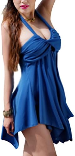 Hotsmile Women's Irregular Hem Wrap Halter Tankini Two Pieces Sexy Swim Dress Blue XXXL