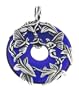 Sterling Silver Fairy Couple Loving Fairies Family Cobalt Blue Glass Donut Slide Pendant
