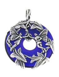 Sterling Silver Fairy Couple Loving Fairies Family Cobalt Blue Glass Donut Slide Pendant