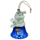 Pack of 3 NCAA Kansas Jayhawks Snowman Bell Christmas Ornaments 2.5"