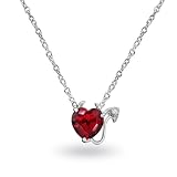 Bling Jewelry Sterling Silver CZ Garnet Color Red Heart Devil Necklace