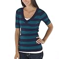 Juniors' Mossimo Supply Co. Elbow Sleeve Striped V-Neck Sweater - Teal / Blue
