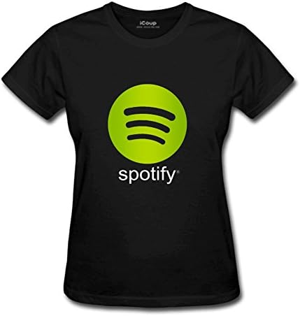 FANSG Women's Spotify Music Player Logo Crew-neck T-Shirts Medium Black
