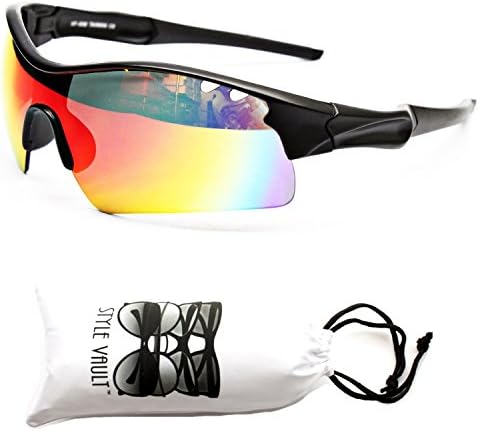 X411-vp Style Vault Sports Wrap Sunglasses (008BR Mt Black-Dark Red Rainbow, UV400)