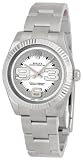 Rolex No Date Silver Dial Oversized Arabic Markers 18k White Gold Fluted Bezel Unisex Watch 177234SMAXI