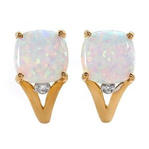 Earrings With Clean Diamonds and Simulated Opals Beautifully Designed in Yellow Gold Length 15mm