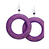 Olive N Figs Sterling Silver Circle of Life Etched Wooden Hoop Earrings - Purple