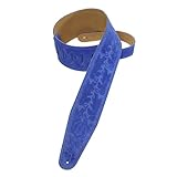 Levy's Leathers PMS44T01-ROY 3-inch Suede-Leather Guitar Strap Tooled with an Acorn and Oak-leaves Pattern,Royal Blue