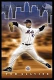 Tom Glavine City Skyline New York Ny Mets Art Gold Wood-Mounted Poster Print - 24
