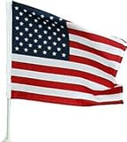 American Car Window Flag or Hand Held Flag 12x18 - 2-Ply Tear Resistant Double Stitch Wrap Knit w/ Strong Pole