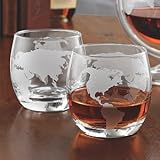 Etched Globe Whiskey Glasses 12 oz -Set of 2