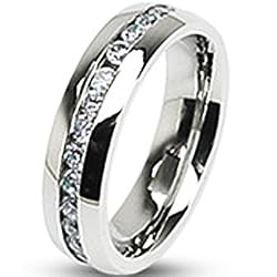 Spikes 316L Stainless Steel Eternity Clear Gems Ring-Women's