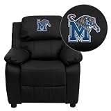 Flash Furniture Memphis Tigers Embroidered Black Leather Kids Recliner with Storage Arms
