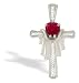 14K White Gold Genuine Heart Ruby and Diamond Cross Pendant