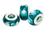beads Murano Glas Bead ohne Gewinde Silber plattiert in Grün Weiß