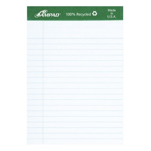 Ampad Perforated Recycled Pads, Legal/Wide Rule, Ltr, WE, 12 50-Sheet Pads/pack