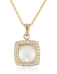 14k Gold over Sterling Silver Mother-Of-Pearl Square Purple Quartz Pendant Necklace, 18"