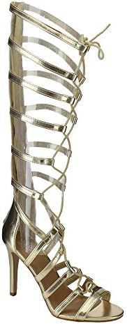 Speed Limited 98 IA52 Women's Strappy Lace Up Gladiator Back Zip Stiletto Sandal, Color:LIGHT GOLD, Size:9